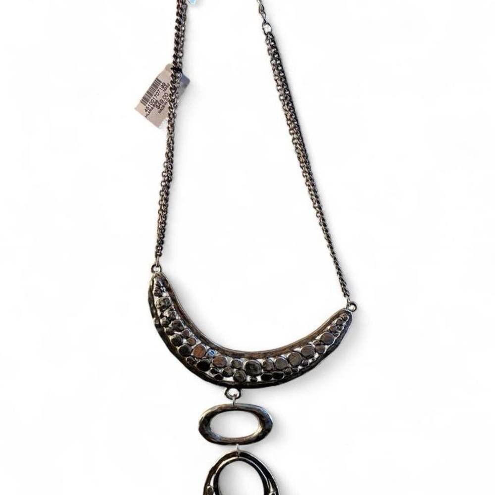 Chico's Silver-Tone Hammered Crescent & Linked Oval Necklace